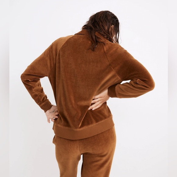 Madewell MWL Velour Half-Zip Sweatshirt Long Sleeves Relaxed Cedar Brown Size M - Picture 11 of 11